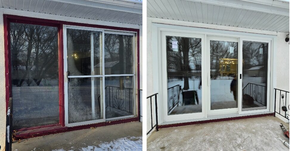 Patio door before and after